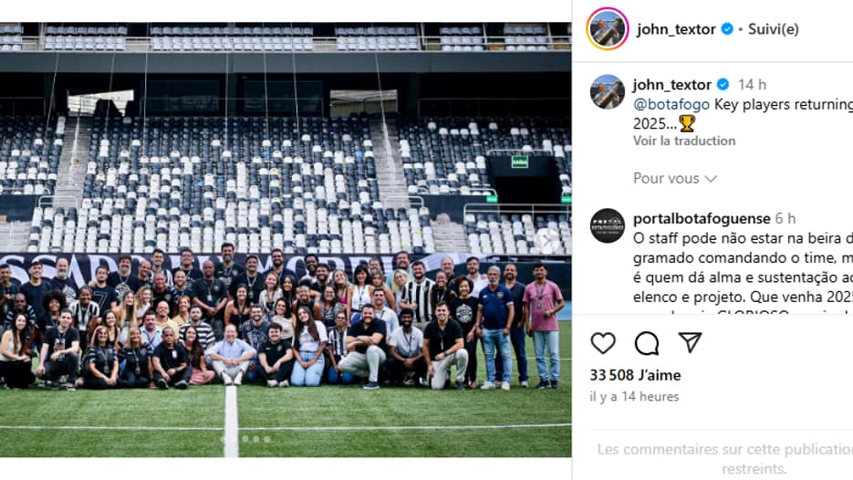 Le post Instagram de John Textor pour lancer la saison 2025 de Botafogo Le post Instagram de John Textor pour lancer la saison 2025 de Botafogo