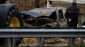 Le véhicule qui a fauché une agricultrice sur un barrage d'éleveurs en colère, à Pamiers, en Ariège, le 23 janvier 2024