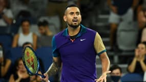 L'Australien Nick Kyrgios lors de la dernière édition de l'Open d'Australie contre le Français Ugo Humbert à Melbourne le 10 février 2021