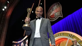 Tony Parker lors de la cérémonie d'intronisation au Hall of Fame de la NBA, le 13 août 2023.