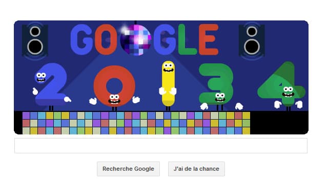 Google célèbre le passage à la nouvelle année avec un Doodle dansant.