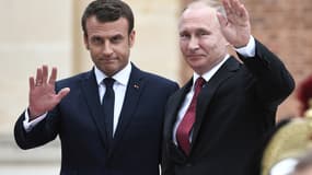 Emmanuel Macron et Vladimir Poutine le 29 mai 2017 à Versailles. 