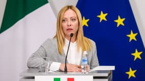 La présidente du Conseil des ministres italien, Giorgia Meloni, lors d'une conférence de presse à Riga (Lettonie), le 10 juillet 2023.