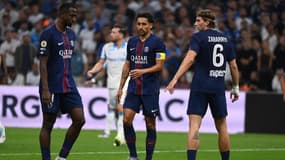 Pacho, Marquinhos et Zabarnyi lors du match OM-PSG - le 22/09/2025