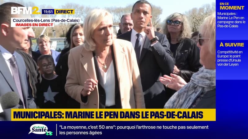 "Si vous vous présentez l'année prochaine, je ne vote pas pour vous parce qu'on est du même âge, il faut laisser la place aux jeunes": Marine Le Pen interpellée lors d'un déplacement dans le Pas-de-Calais