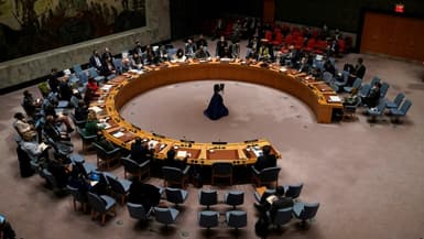 Réunion du conseil de sécurité de l'ONU à New York le 22 février 2022.