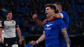La joie de Matthieu Jalibert lors de la victoire du XV de France face à l'Italie, le 5 février 2023.