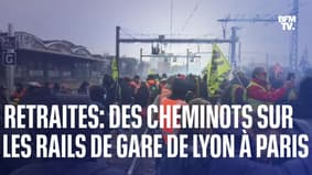 Retraites: des cheminots manifestent sur les rails de la Gare de Lyon à Paris 