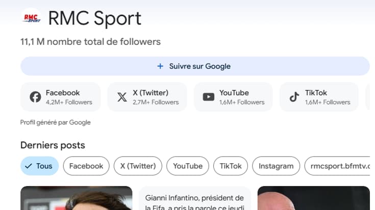 Une capture de la page d'inscription au flux Google Discover de RMC Sport