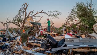 Une maison détruite par une tornade à Barnsdall, en Oklahoma, aux Etats-Unis, le 7 mai 2024