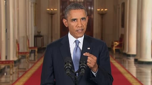 Le président Barack Obama mardi soir dans l'Est Room, salle d'apparat de la Maison Blanche.