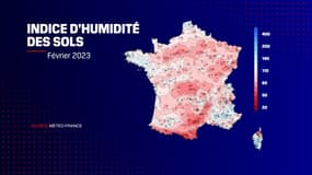 Indice d'humidité des sols en France en février 2023.
