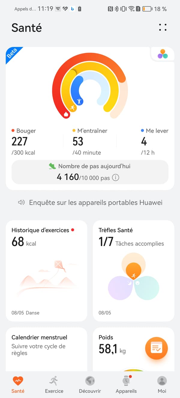 L'application Huawei Santé regroupe toutes les informations.