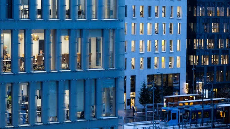 Des immeubles de bureaux à Oslo, en décembre 2021 en Norvège