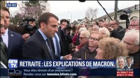 Interpellé par des retraités sur la hausse de la CSG, Emmanuel Macron leur a demandé "un peu de patience"