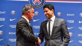 Christophe Galtier et Nasser Al-Khelaïfi à la présentation du coach du PSG, en juillet 2022