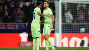 Inigo Martinez et Lamine Yamal avec le Barça lors de la demi-finale de la Coupe du roi contre l'Atlético Madrid, le 2 avril 2025.