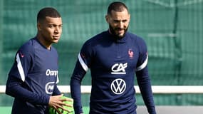 Kylian Mbappé et Karim Benzema à l'entraînement