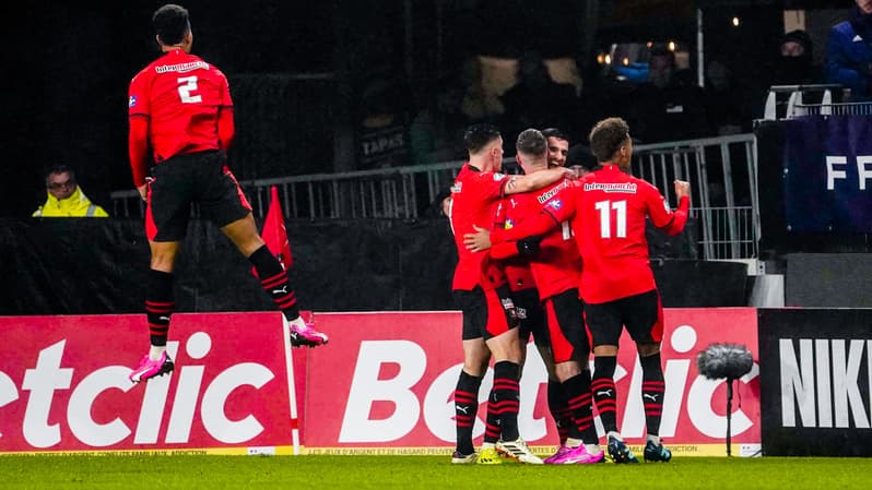 La joie des Rennais lors du match contre l'OM, le 21 janvier 2024.
