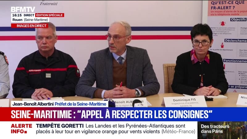 Tempête Goretti: "Les collèges, lycées, accueils périscolaires seront fermés ce vendredi", indique le préfet de Seine-Maritime
