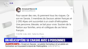 Savoie: "Trois membres du Secours aérien français et deux CRS Alpes ont succombé à un crash d'hélicoptère", selon Emmanuel Macron