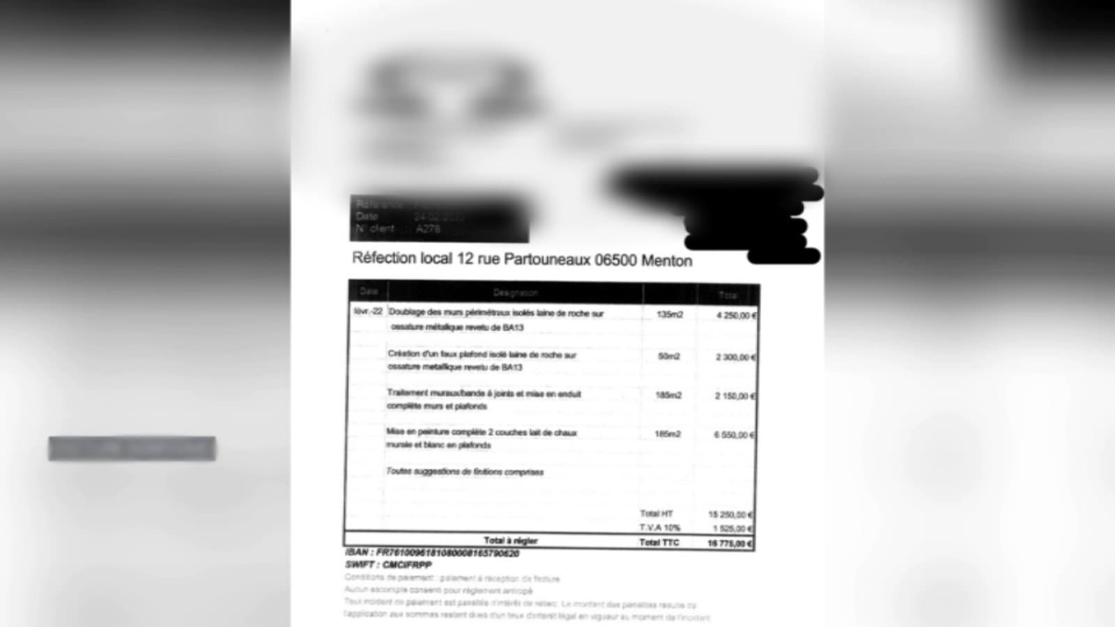 Une facture d’un montant de plus de 16.000 euros sur des travaux réalisés en décembre 2021, en pleine campagne donc, au 12 rue Partouneaux, le lieu de la permanence d’Yves Juhel.