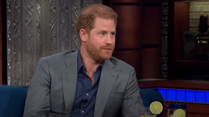 Le prince Harry sur le plateau du "Late Show" de Stephen Colbert, le 10 janvier 2023.