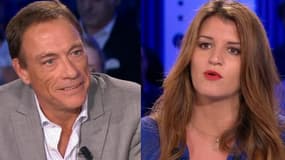 Jean-Claude Van Damme et Marlène Schiappa dans "On n'est pas couché", le 30 juin 2018.