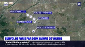 Tournée des drapeaux olympiques et paralympiques: survol de Paris par deux avions de voltige