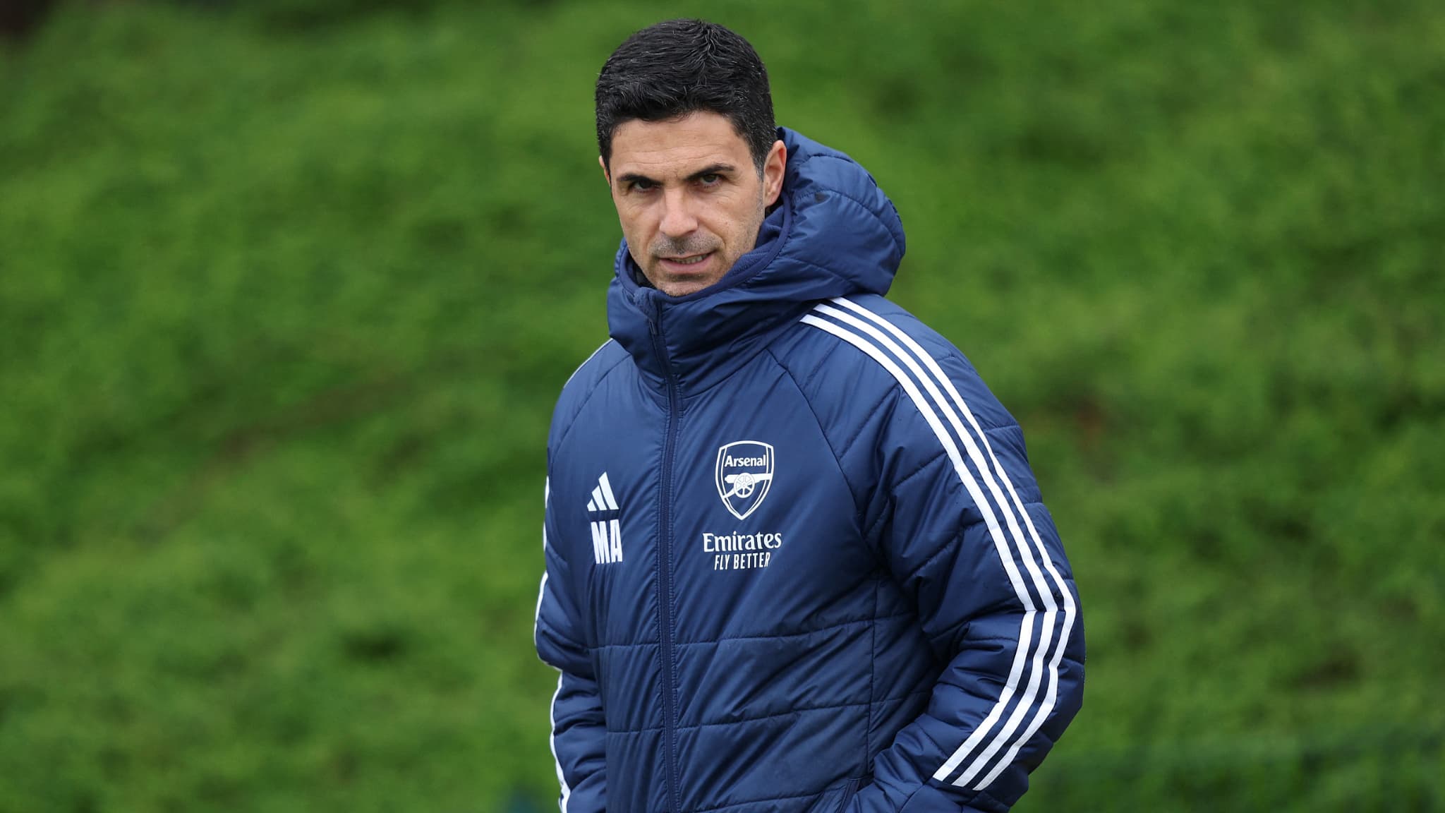 Mikel Arteta lors de l'entraînement d'Arsenal à Londres, le 15 avril 2025.