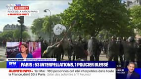 Manifestations du 1er-Mai: Sophie Binet (CGT) "condamne les violences" survenues en tête du cortège parisien par une "toute petite minorité"