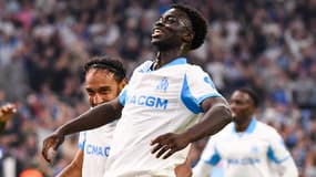 Robinio Vaz célèbre un but lors d'OM-Le Havre, le 18 octobre 2025.