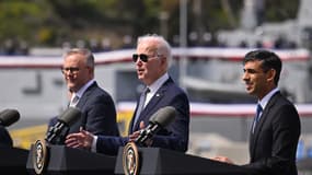 Anthony Albanese, Joe Biden et Rishi Sunak, le 13 mars 2023 à San Diego, aux États-Unis