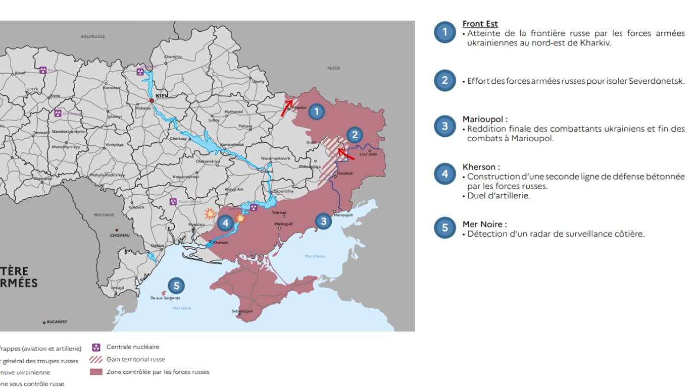 Le point sur la situation en Ukraine au 21 mai 2022, d'après le ministère des Armées français