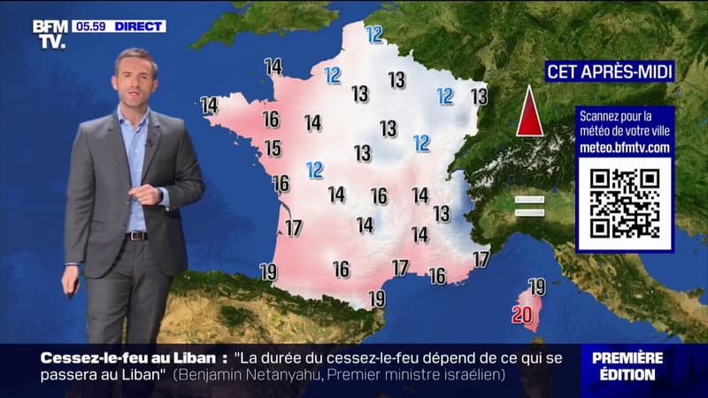 Regarder la vidéo Une France divisée en deux, avec de la pluie et des nuages au Nord et du soleil dans le Sud, avec des températures comprises entre 12°C et 20°C... La météo de ce mercredi 27 novembre