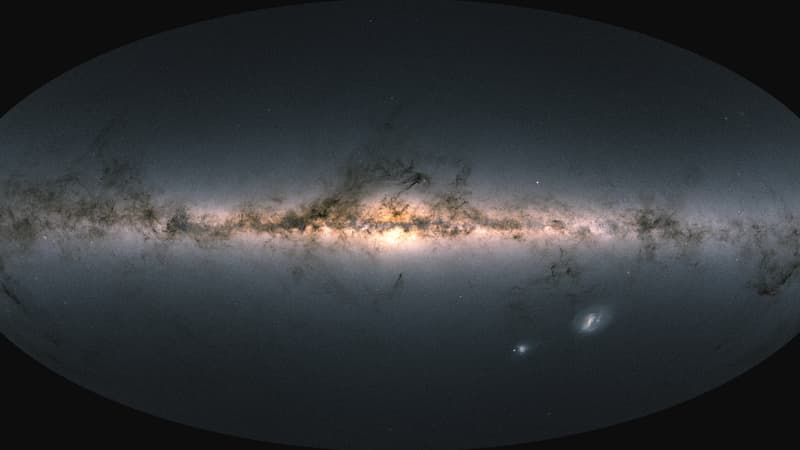 L'Agence spatiale européenne (ESA) montre une carte de tout le ciel, avec la luminosité et la couleur totales des étoiles observées par l'observatoire Gaia, le 3 décembre 2020.