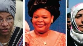 Le prix Nobel de la paix 2011 a été conjointement attribué vendredi à trois femmes (de gauche à droite), Ellen Johnson-Sirleaf, la présidente du Libéria, Leymah Gbowee, elle aussi Libérienne, et à la Yéménite Tawakkul Karman pour leur lutte non violente p