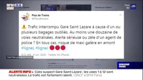 Trafic très perturbé gare Saint-Lazare en raison d'un colis suspect