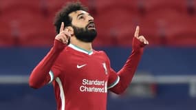 Le milieu égyptien de Liverpool, Mohamed Salah, buteur lors du 8e de finale retour de la Ligue des champions contre Leipzig, à Budapest, le 10 mars 2021