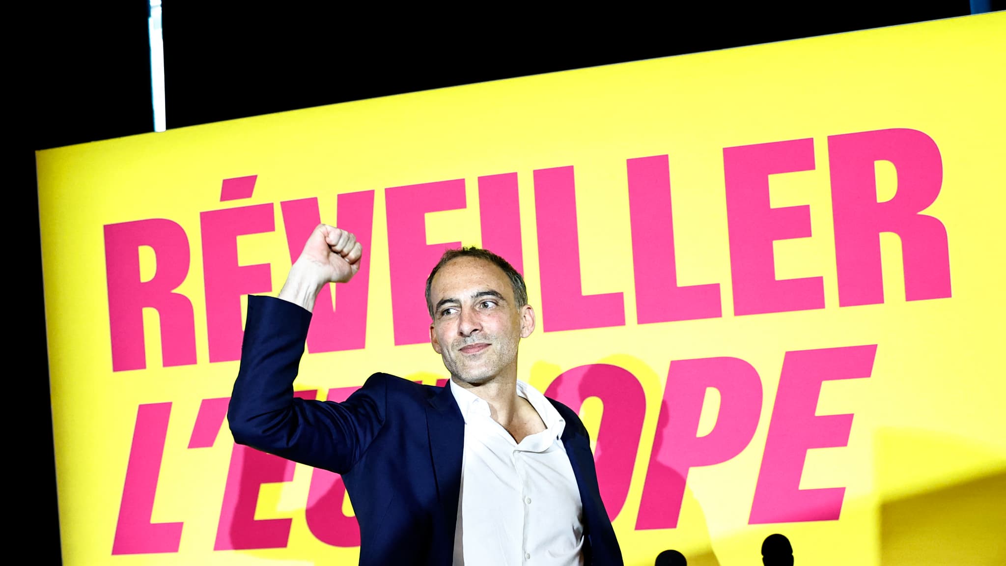 Raphaël Glucksmann, tête de liste PS-Place publique, le soir des résultats des élections européennes le 9 juin 2024.
