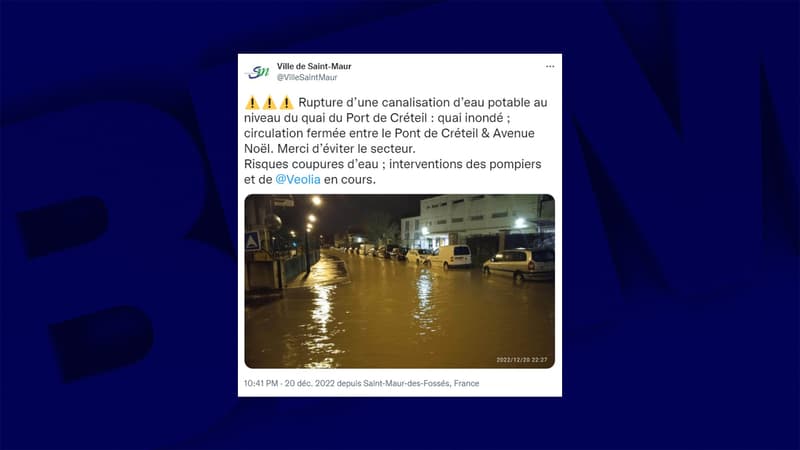 Saint-Maur-des-Fossés: une rupture de canalisation provoque une inondation sur près d'un kilomètre