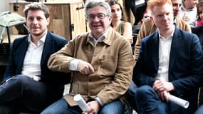 Julien Bayou, Jean-Luc Mélenchon et Adrien Quatennens le 30 mai 2022 au lancement de la coalition de la NUPES