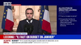 Le Premier ministre Sébastien Lecornu déclare "qu'il faut un budget en janvier" et détaille un plan avec "cinq sujets"