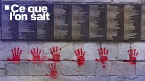 Des mains rouges ont été taguées sur le Mur des Justes, à Paris, en mai 2024.