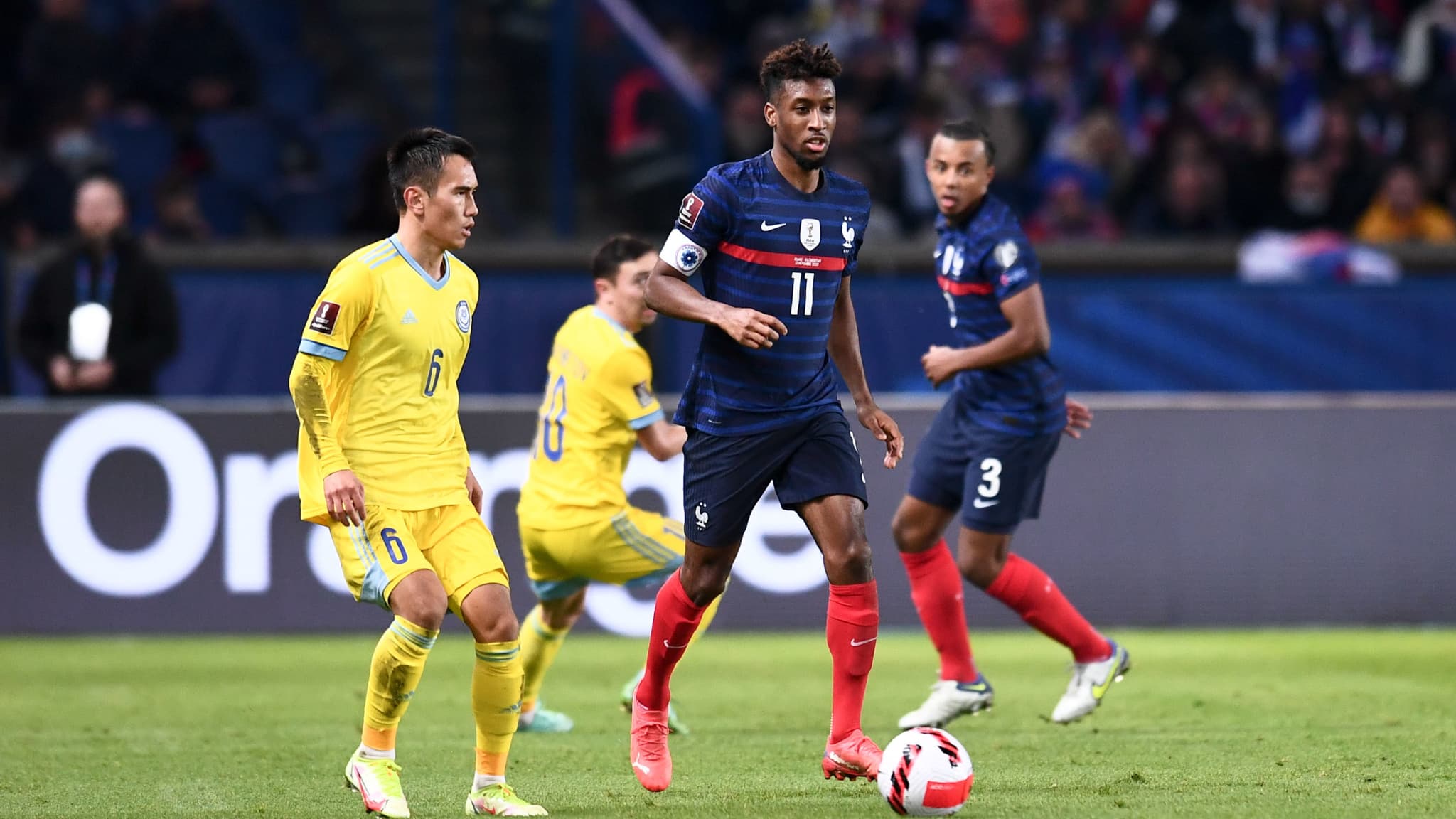 Kingsley Coman avec la France contre le Kazakhstan, le 13 novembre 2021 Kingsley Coman avec la France contre le Kazakhstan, le 13 novembre 2021