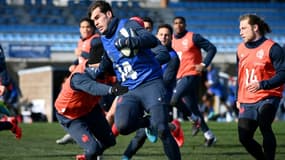 Les joueurs du XV de France, lors d'une séance d'entraînement au centre national du rugby de Marcoussis, le 11 février 2021