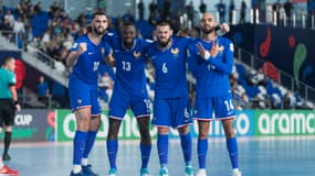 La joie des Bleus lors du quart de finale de la Coupe du monde de futsal, le 30 septembre 2024.