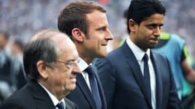 Noël Le Graët, Emmanuel Macron et Nasser Al-Khelaïfi