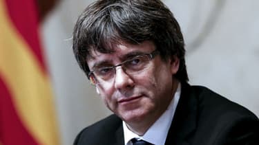 Carles Puigdemont, alors président de la Catalogne, lors d'une réunion de son parti à Barcelone le 10 octobre 2017