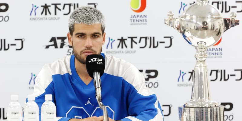 September 30, 2025, Tokyo, Japan: Carlos ALCARAZ attends a press conference after winning the singles final match at the Japan Open Tennis Championships at Ariake Colosseum in Tokyo. The tournament runs from September 22 to 30. Alcaraz defeated Taylor Fritz 6-4, 6-4. (Credit Image: © Rodrigo Reyes Marin/ZUMA Press Wire)